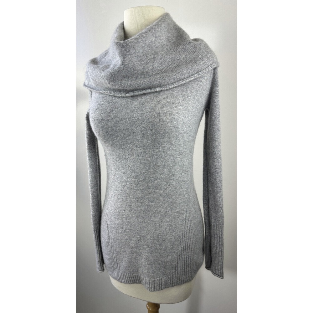 Athleta 100% Cashmere Cascade Sweater Cowl Neck Light Grey Heather Long Size XXS - Picture 5 of 13